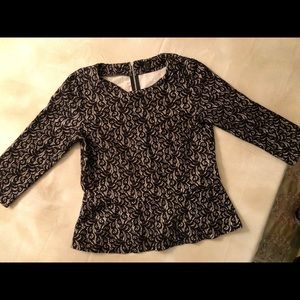 J Crew Black and White Peplum Lace Blouse